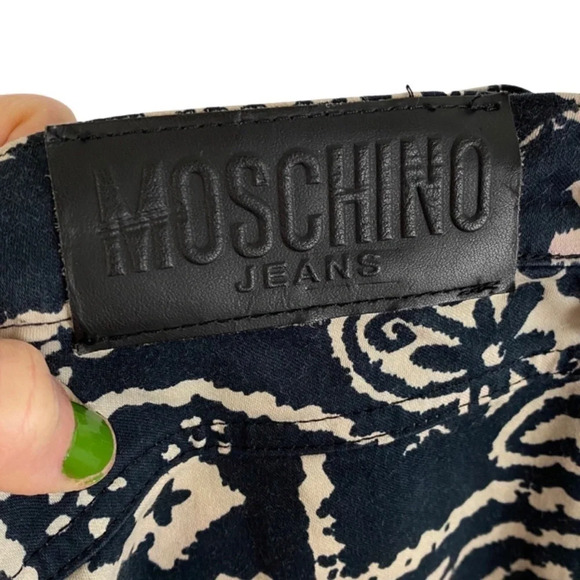 Vintage 90s Moschino Jeans Donna Flare Pants Womens Size 10 Patchwork Print - Picture 13 of 15